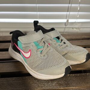 Nike Kids' Gray and Teal Sneakers with Pink Accents
